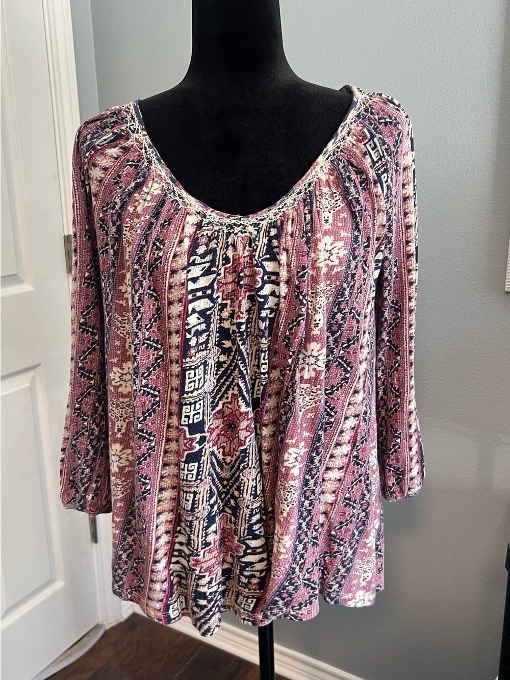 Lucky Brand Mauve and Navy Printed Boho Tunic